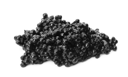 Photo of Black caviar on white background