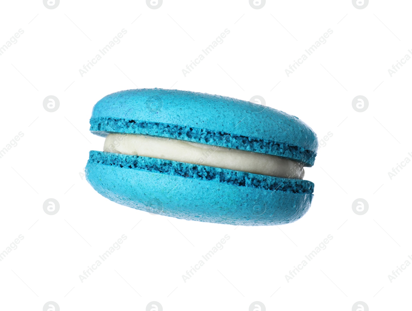 Photo of Delicious fresh blue macaron isolated on white