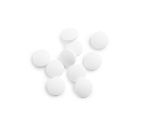 Photo of Many pills isolated on white, top view