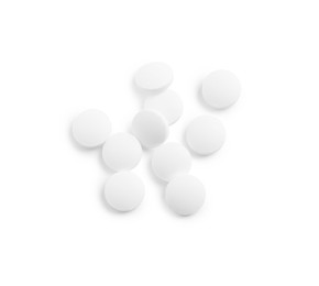 Many pills isolated on white, top view