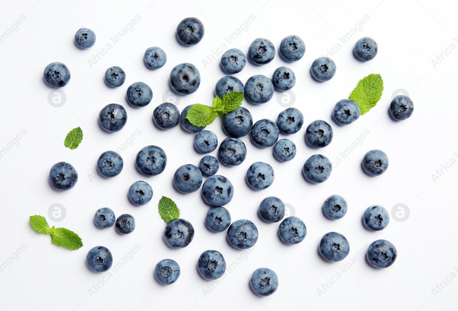 Photo of Flat lay composition with tasty blueberry on white background