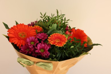 Photo of Bouquet of beautiful flowers on white background, closeup