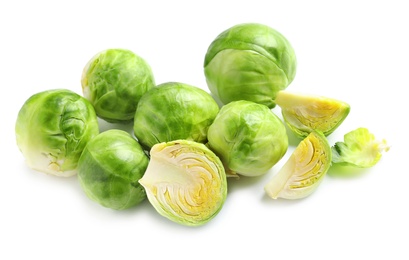 Photo of Fresh tasty Brussels sprouts on white background