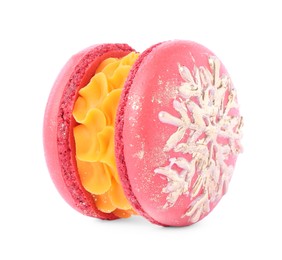 Photo of Beautifully decorated Christmas macaron isolated on white