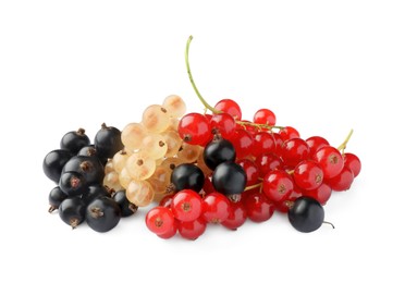 Photo of Fresh red, white and black currants isolated on white