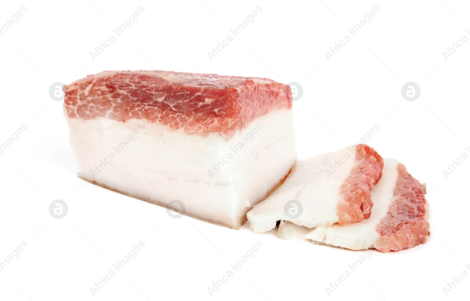 Photo of Cut pork fatback with rind isolated on white