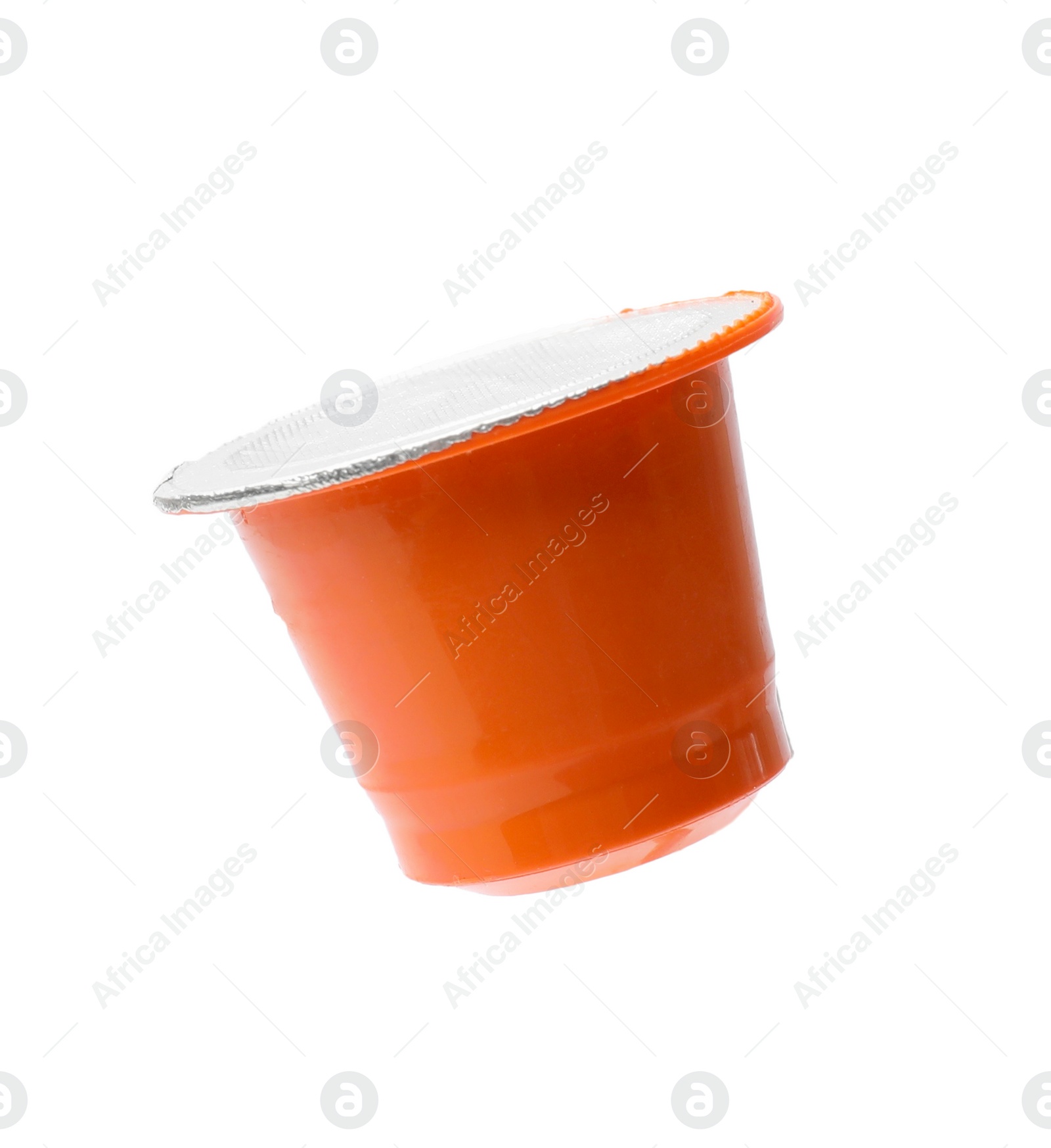 Photo of One plastic coffee capsule isolated on white