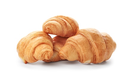 Photo of Tasty croissants on white background