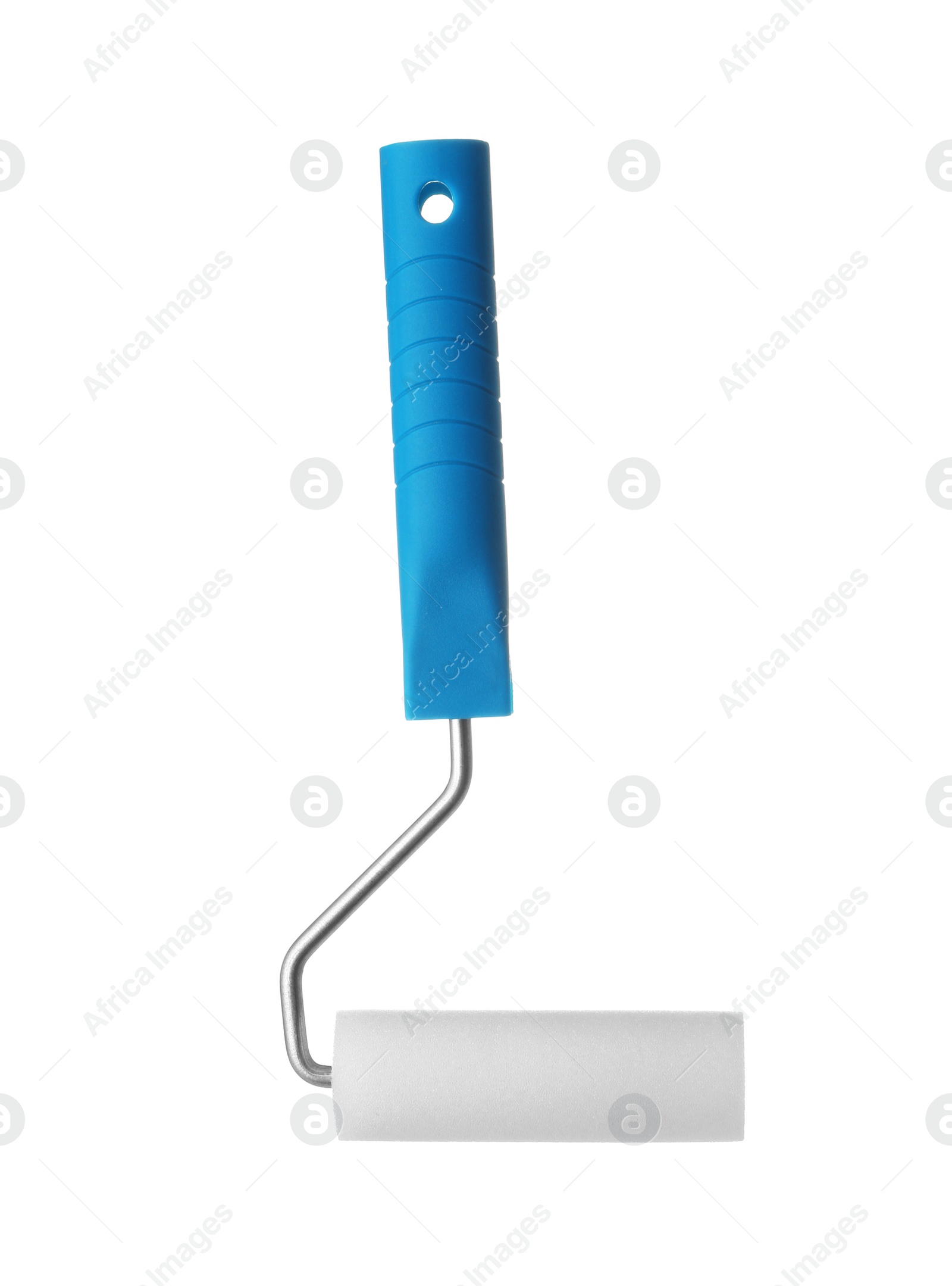 Photo of New paint roller brush on white background