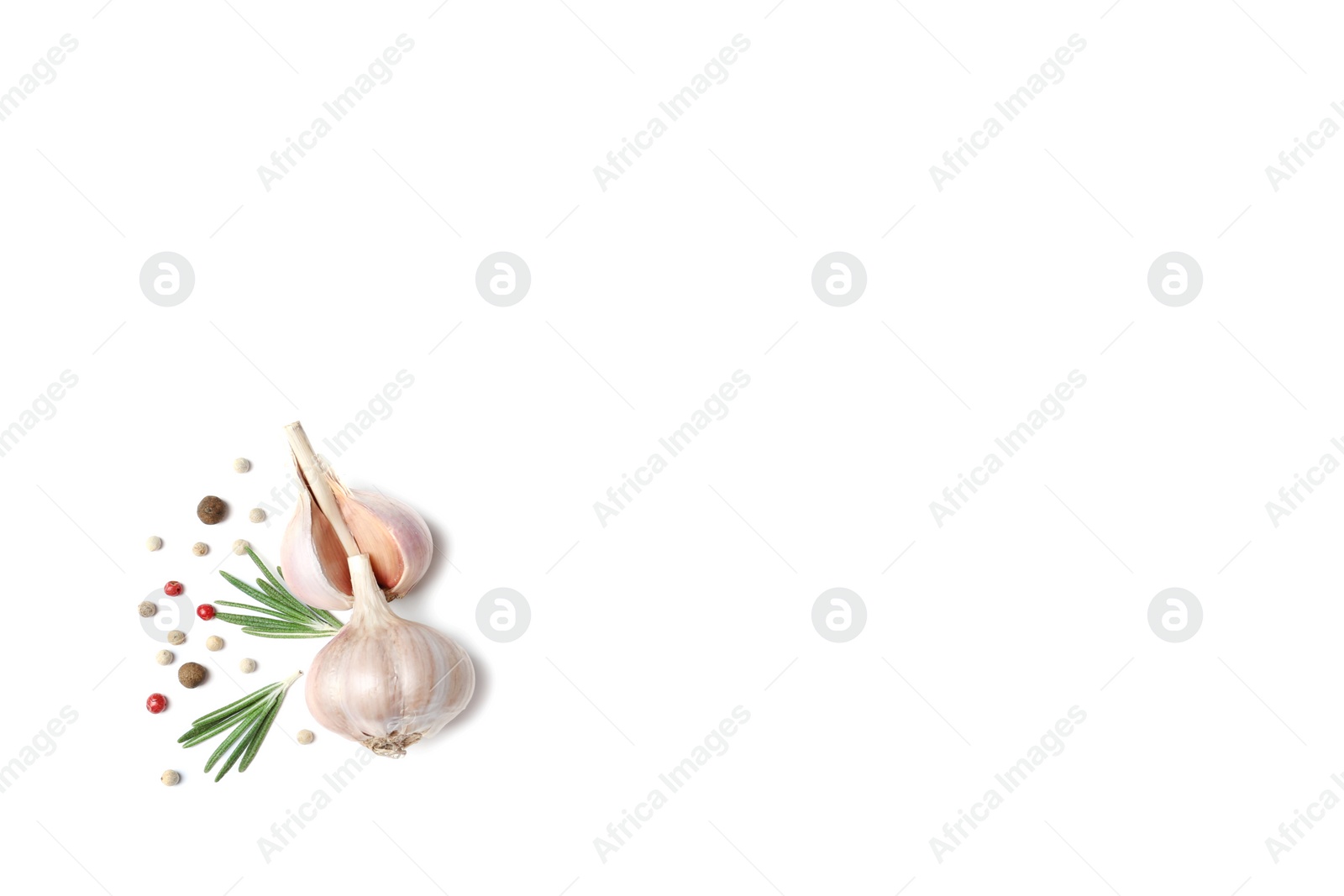 Photo of Composition with garlic and onion on white background, top view. Space for text