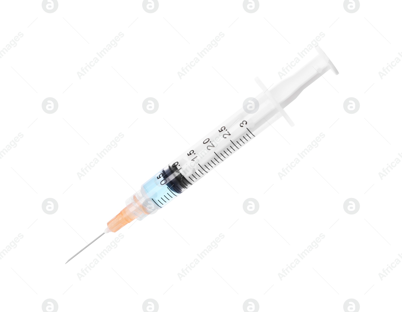 Photo of Disposable syringe with needle and medicine isolated on white