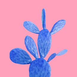 Image of Blue cactus on pink background. Creative design