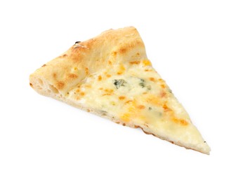 Photo of Piece of delicious cheese pizza isolated on white