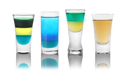 Image of Different shooters in shot glasses isolated on white, set