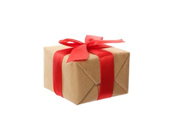 Photo of Gift box with red bow isolated on white