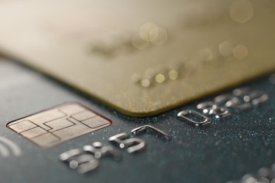 Two credit cards as background, macro view