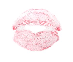 Photo of Pink lipstick kiss mark isolated on white