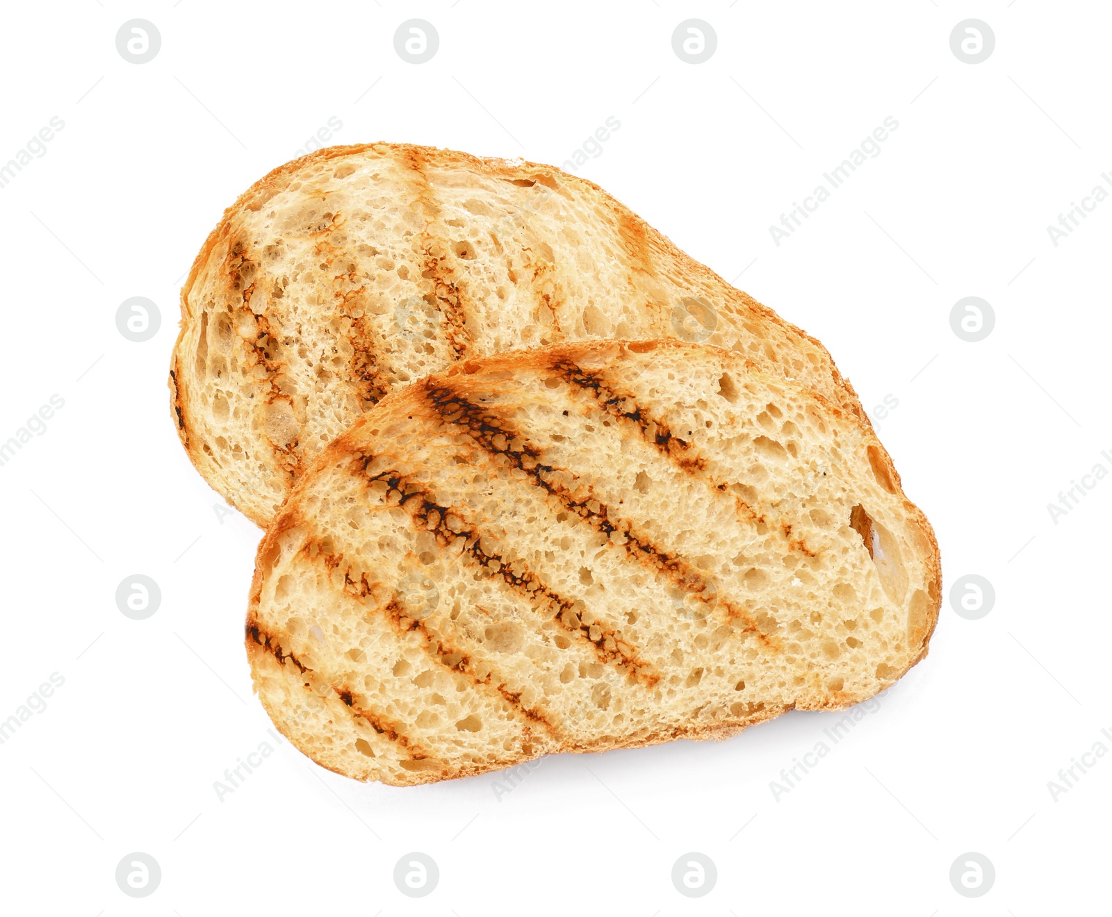 Photo of Toasted bread on white background, top view