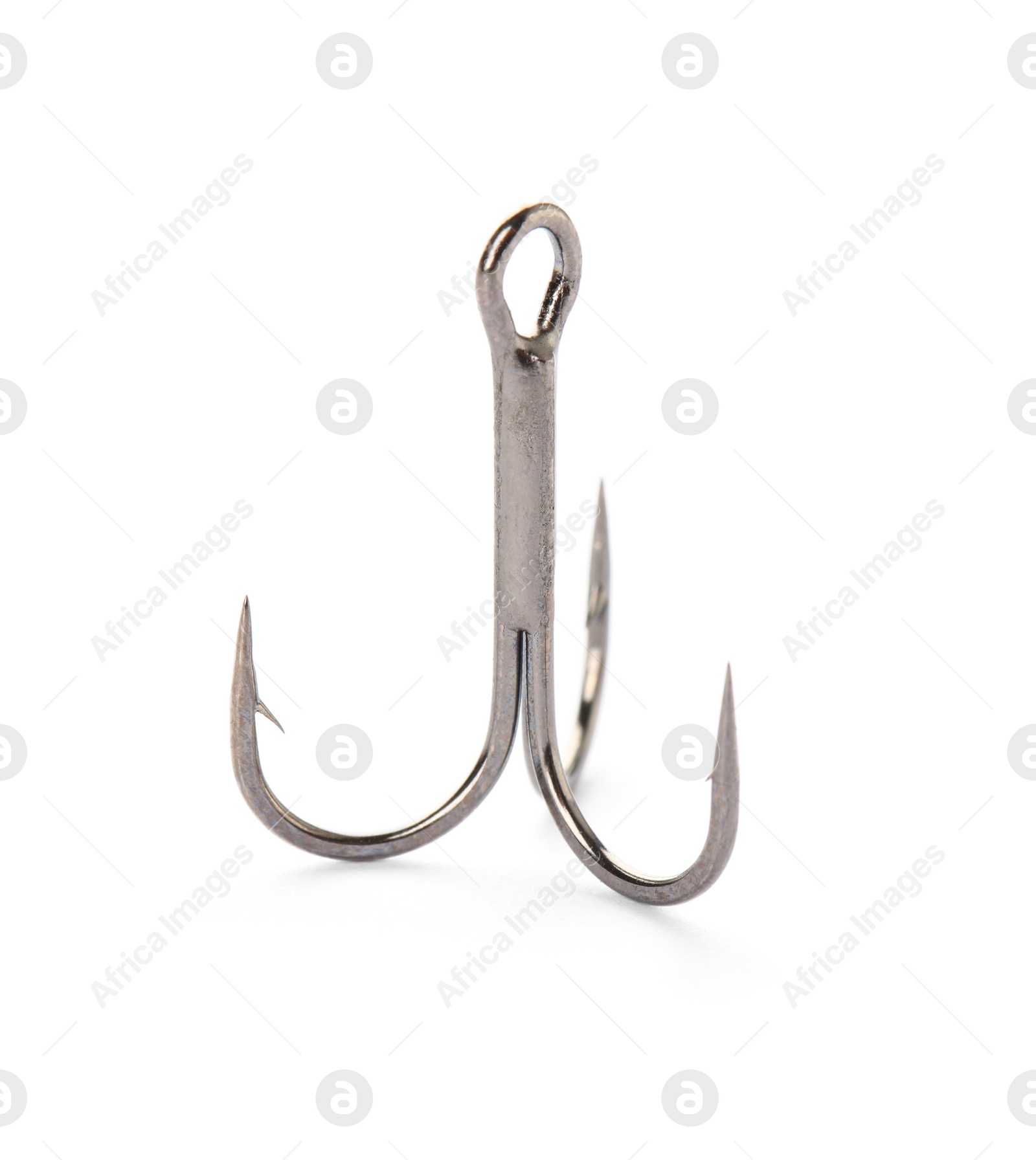 Photo of Metal hook on white background. Fishing accessory