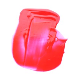 Photo of Red paint sample on white background, top view
