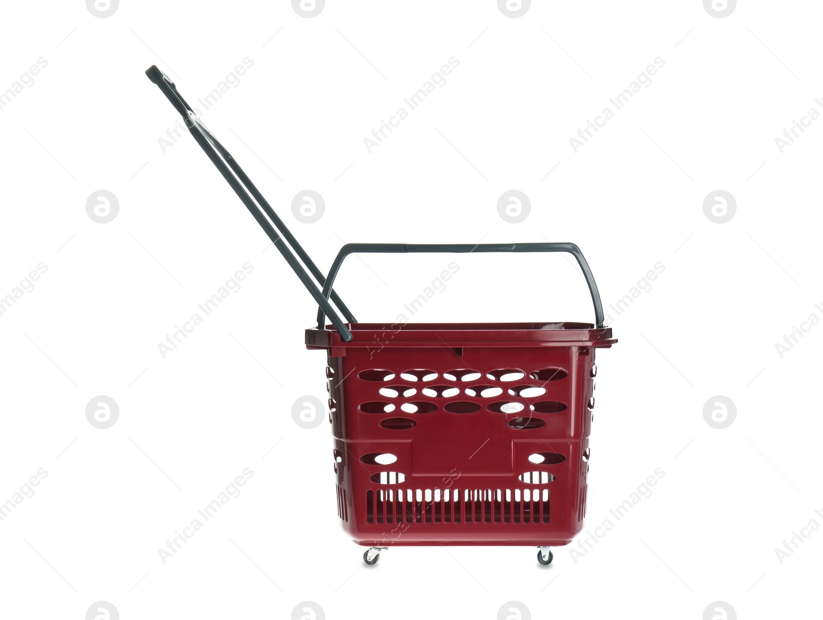 Photo of Red empty shopping basket isolated on white