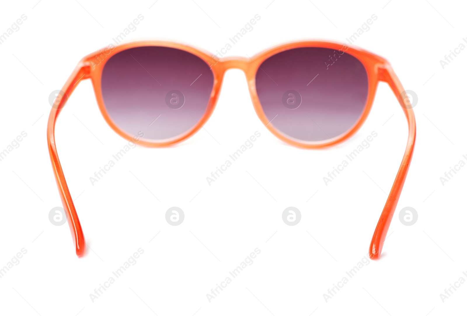 Photo of Beautiful sunglasses on white background. Beach object