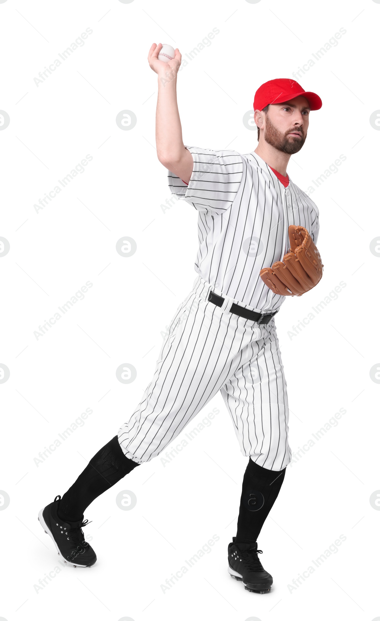 Photo of Baseball player throwing ball on white background