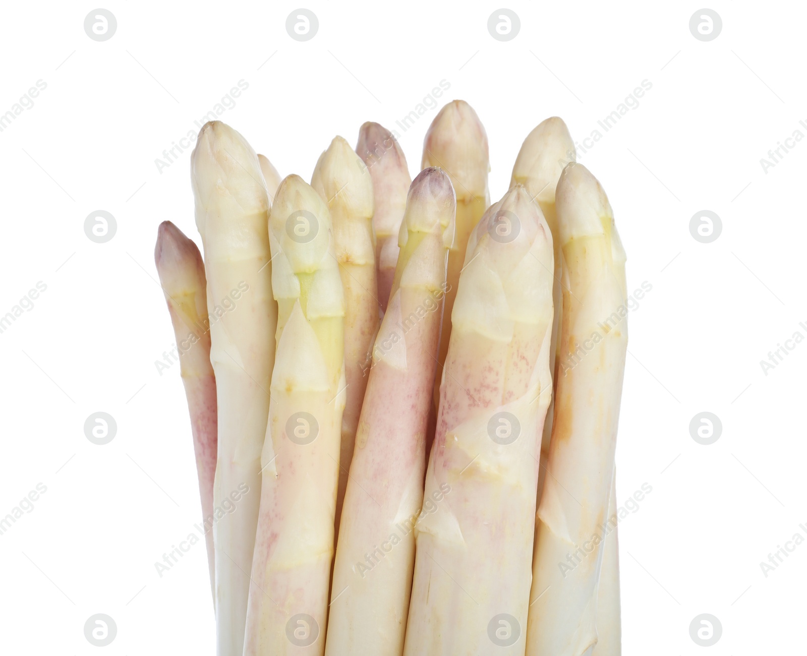 Photo of Fresh ripe asparagus isolated on white, closeup