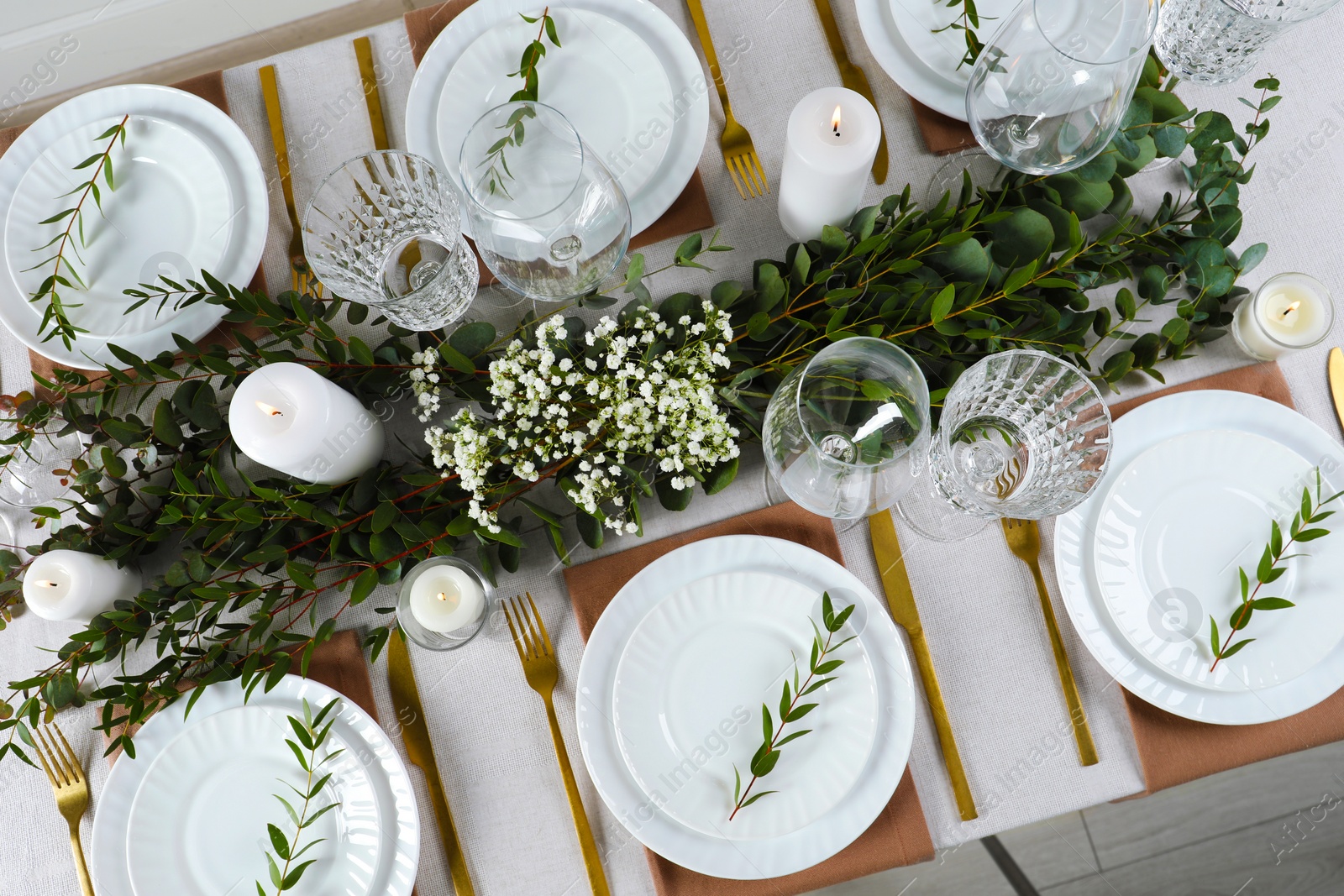 Photo of Stylish elegant table setting for festive dinner, flat lay