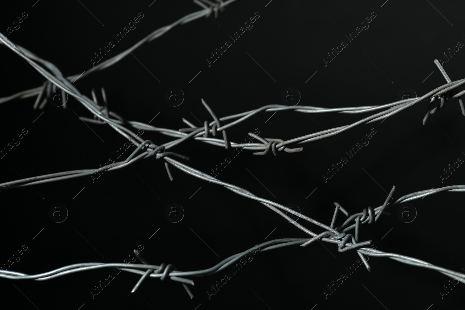 Photo of Shiny metal barbed wire on black background