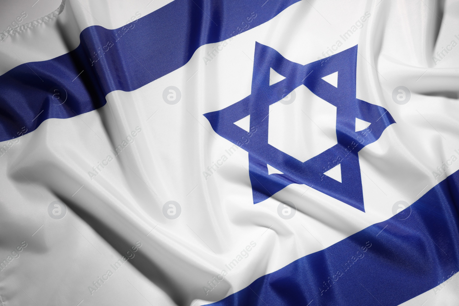 Photo of Flag of Israel as background, top view. National symbol