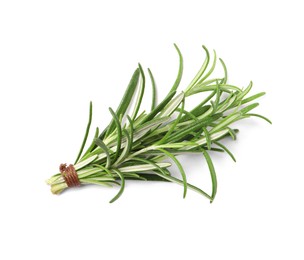 Bunch of fresh rosemary isolated on white, top view