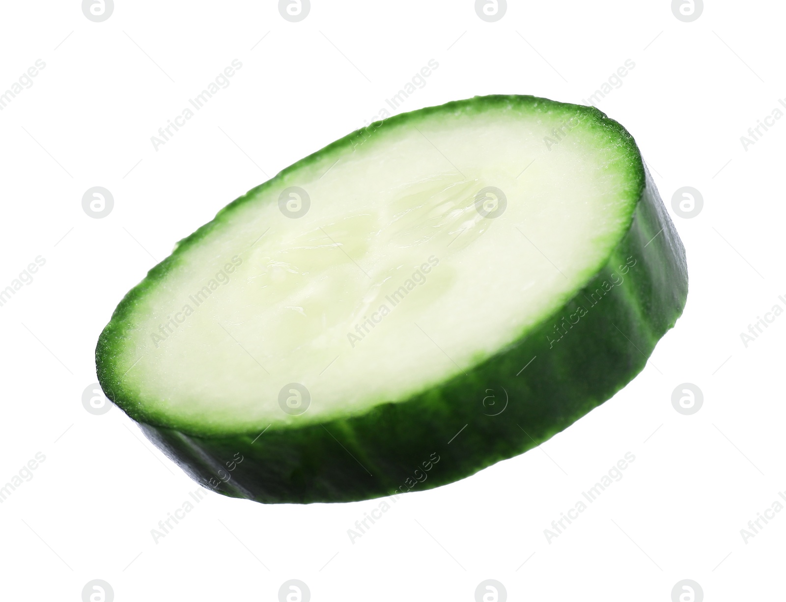 Photo of Slice of fresh cucumber isolated on white