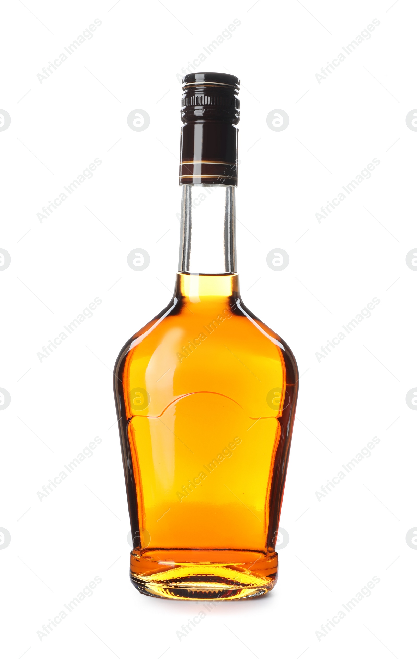 Photo of Bottle of alcoholic drink on white background