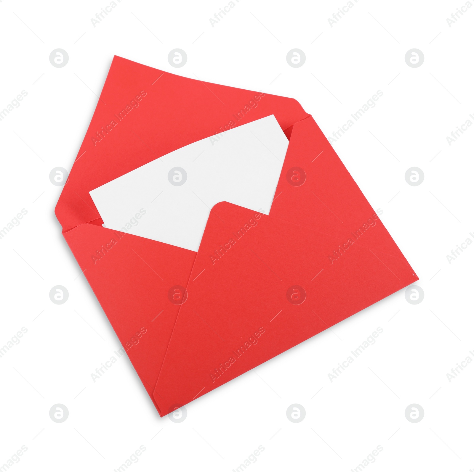 Photo of Red letter envelope with card isolated on white