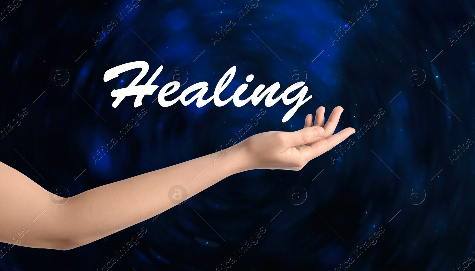 Image of Closeup view of woman on color background. Healing concept