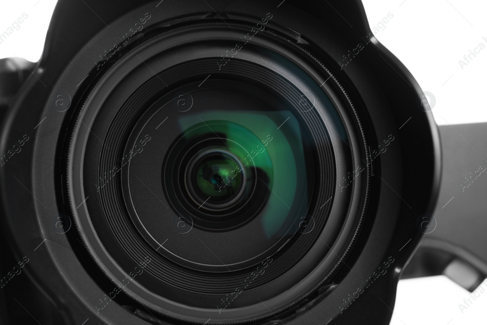 Photo of Professional video camera, closeup view of lens