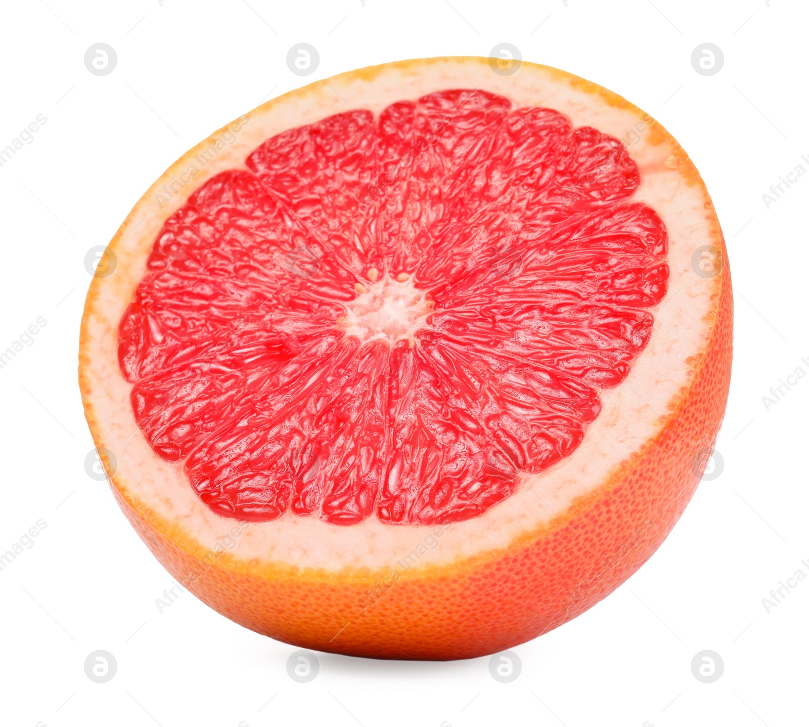 Photo of Halved ripe grapefruit isolated on white. Citrus fruit