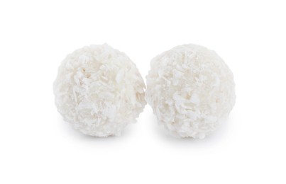 Tasty sweet coconut balls isolated on white