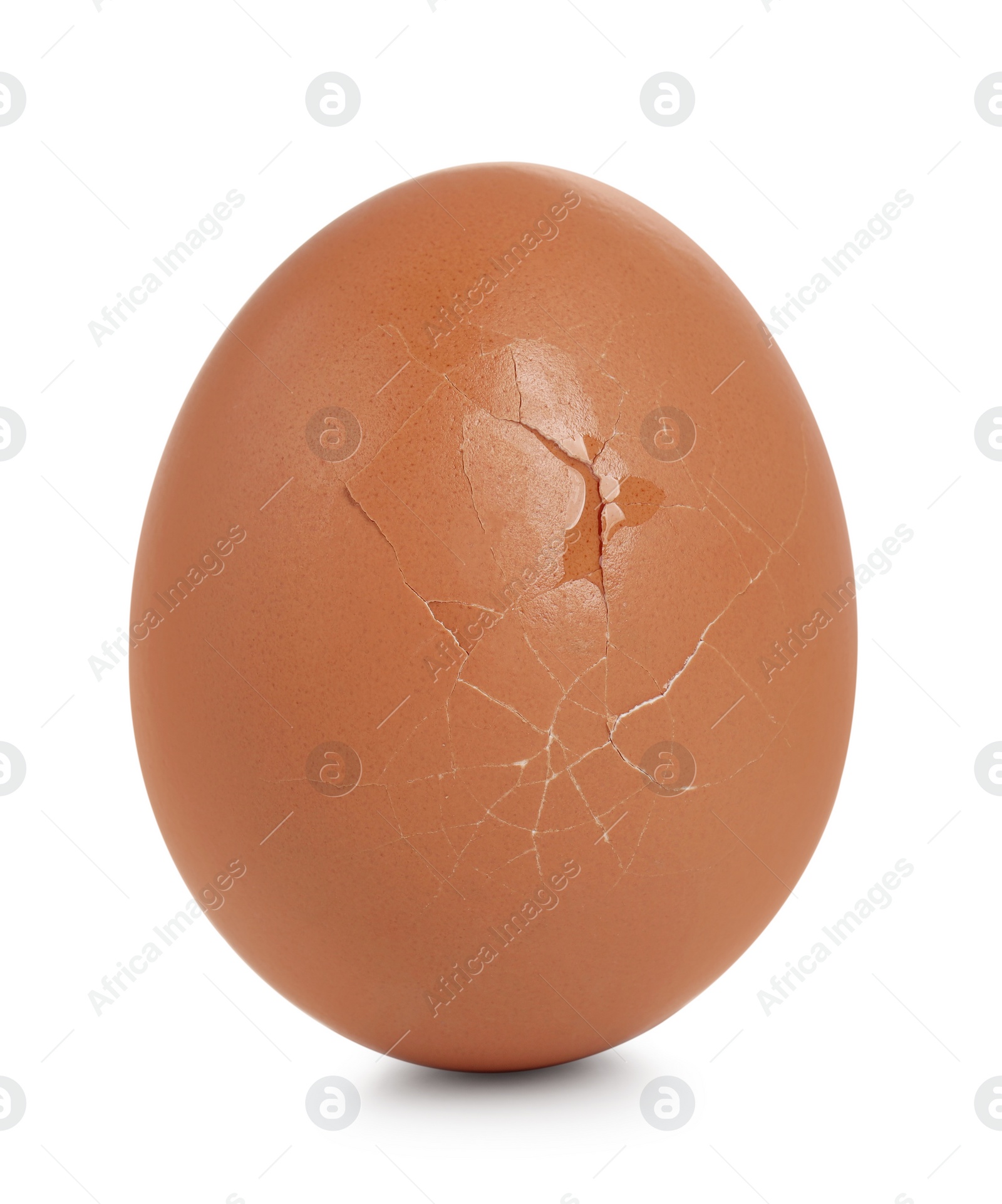 Photo of One cracked chicken egg isolated on white