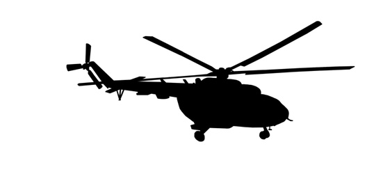 Image of Silhouette of army helicopter isolated on white, banner design. Military machinery