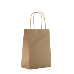 Photo of Mockup of paper shopping bag on white background