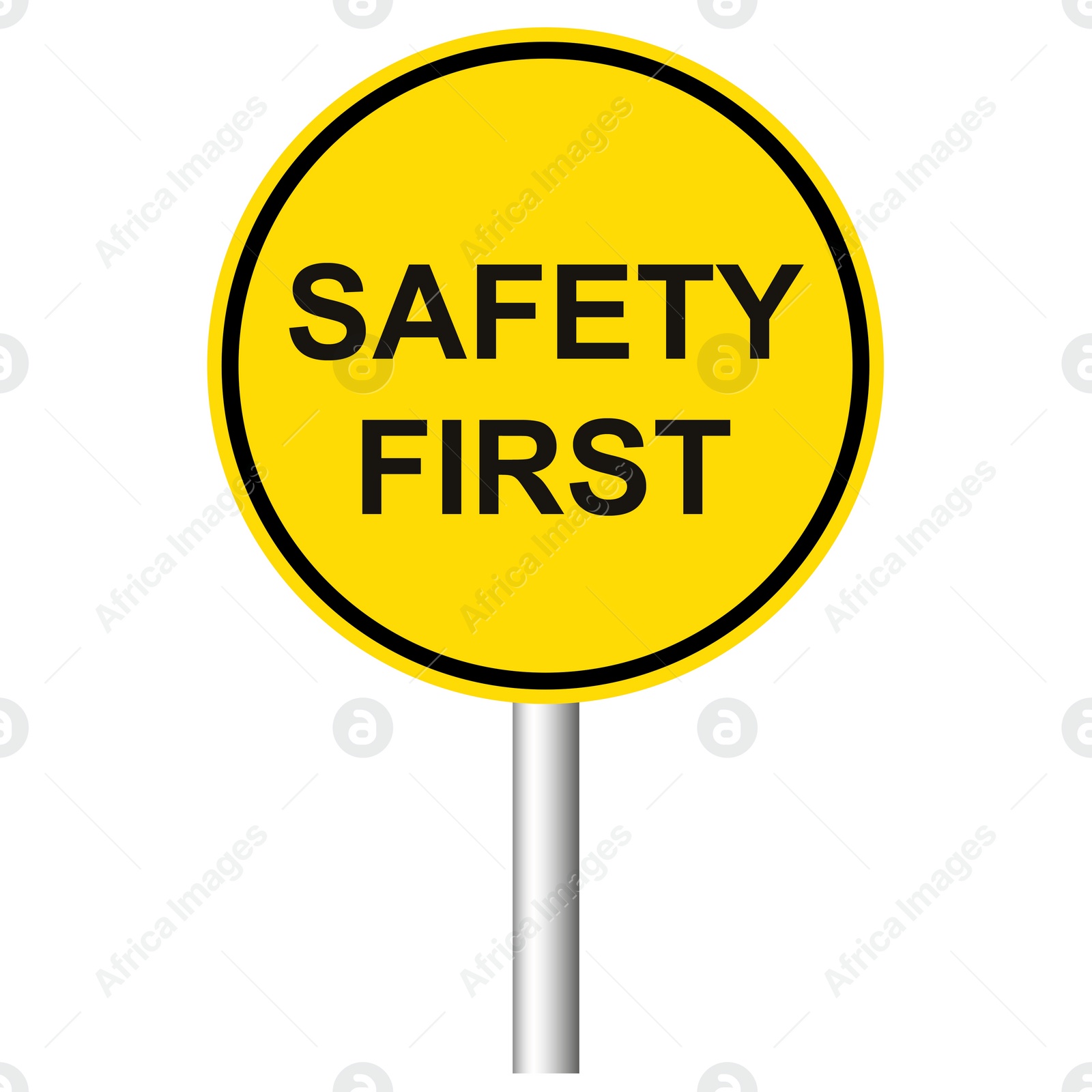 Illustration of Yellow road sign with words Safety First on white background