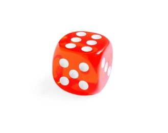 One red game dice isolated on white