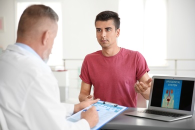 Man with health problem visiting urologist at hospital