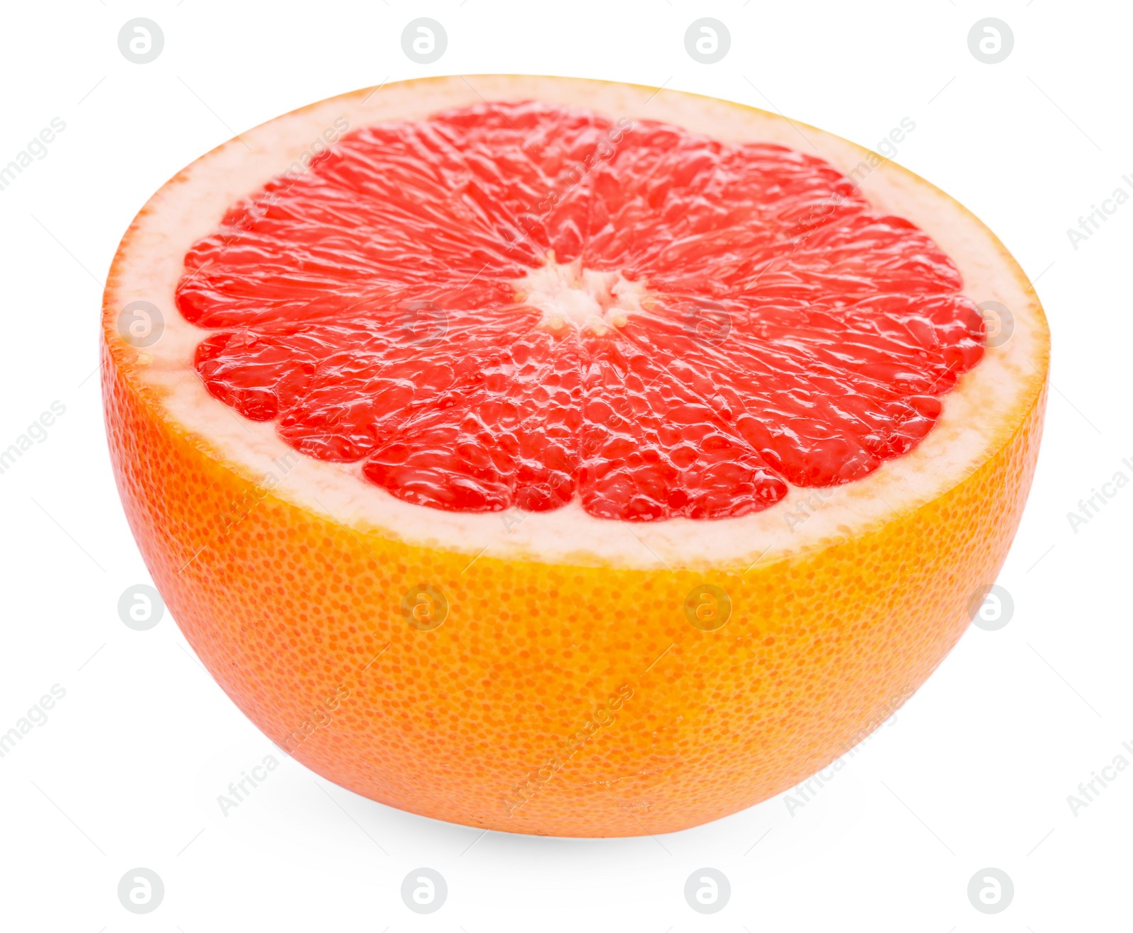 Photo of Halved ripe grapefruit isolated on white. Citrus fruit