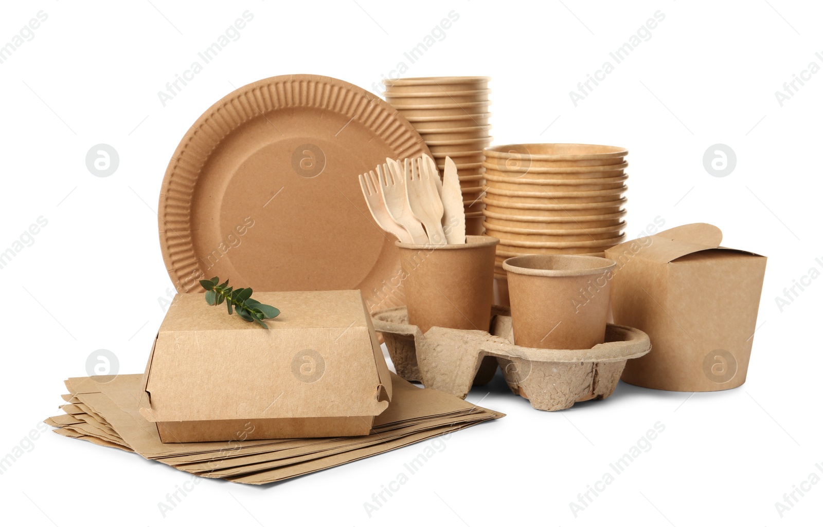 Photo of Different eco friendly products on white background