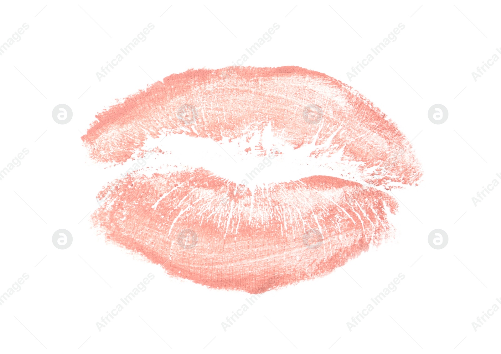 Photo of Coral lipstick kiss mark isolated on white