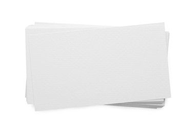 Blank business cards isolated on white, top view. Mockup for design