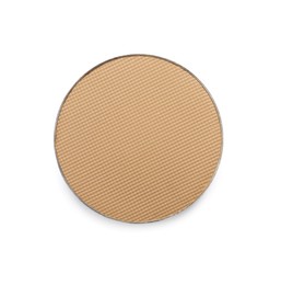 Photo of Beige eye shadow on white background, top view. Decorative cosmetics